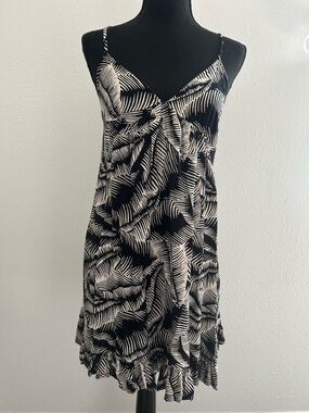 Volcom Black and White Palm-Print Dress with Neon Yellow Trim